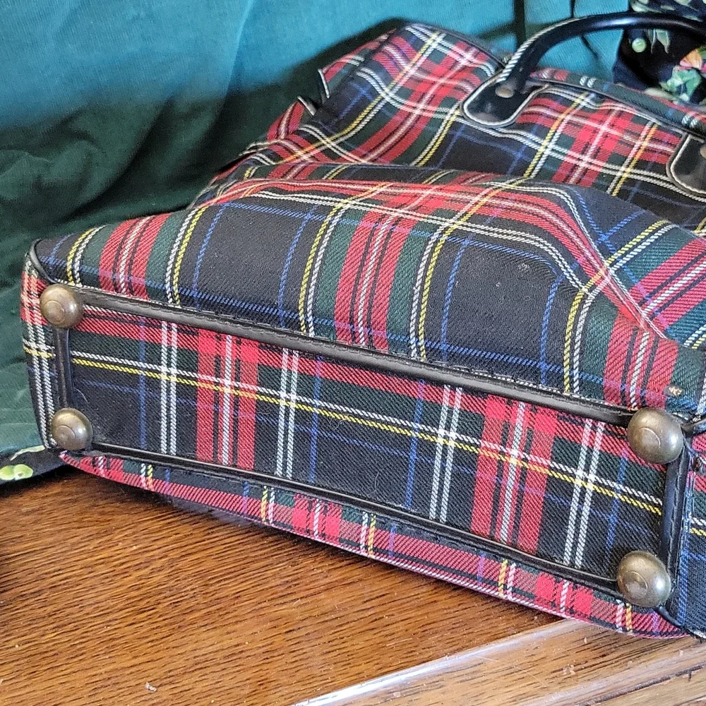 Vintage 60's Red & Black Plaid Structured Luggage Travel Bag Groovy